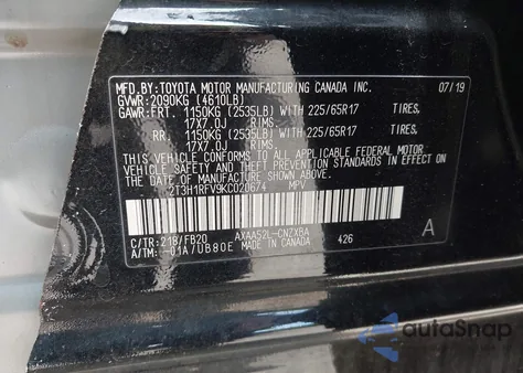 2019 Toyota Rav4 Le from USA, damaged, VIN 2T3H1RFV9KC020674